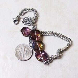 Iridescent Mauve Warped Glass Tile Chain Bracelet ~ Adj. Durable Daily Wear!